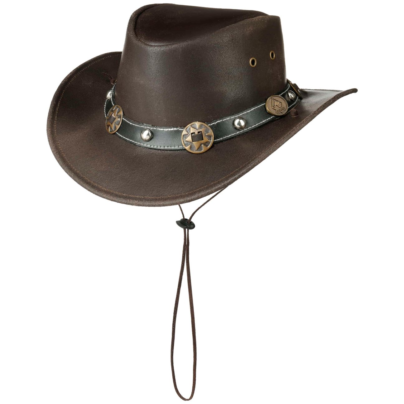 Scippis Unisex Bruin Concho Lederen Hoed By