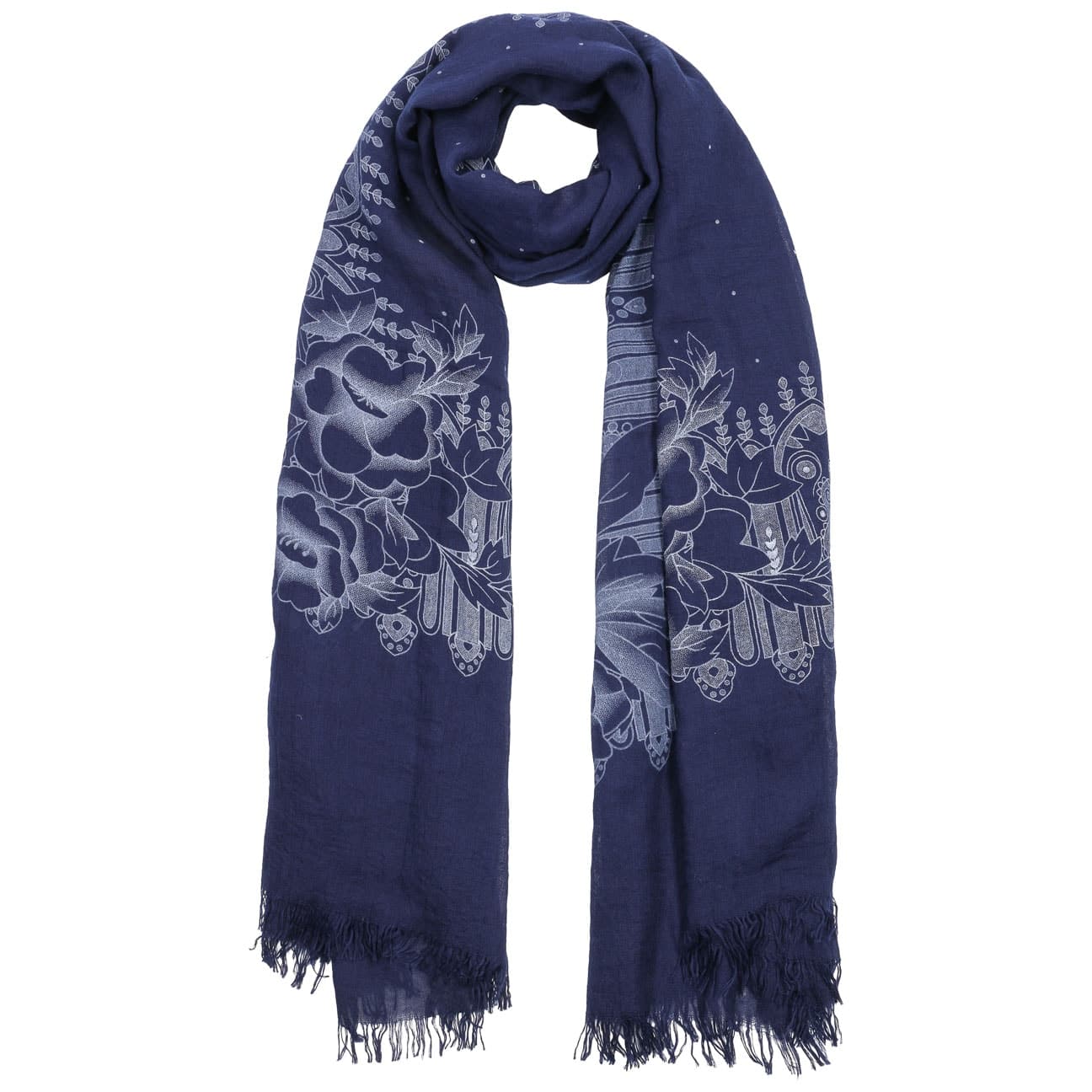 Floral Print Basic Sjaal By Fraas Donkerblauw fraas kopen in de aanbieding