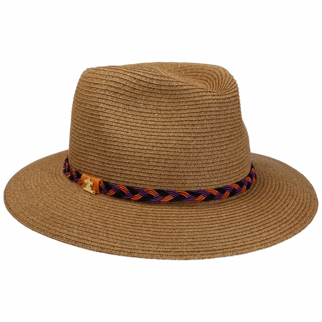 Lierys Burney Porkpie heren - zomerhoed uit raffiastro - strohoed made in Italy - zonnehoed lente/zomer - raffiastrohoed - XL (59-60 cm) bruin