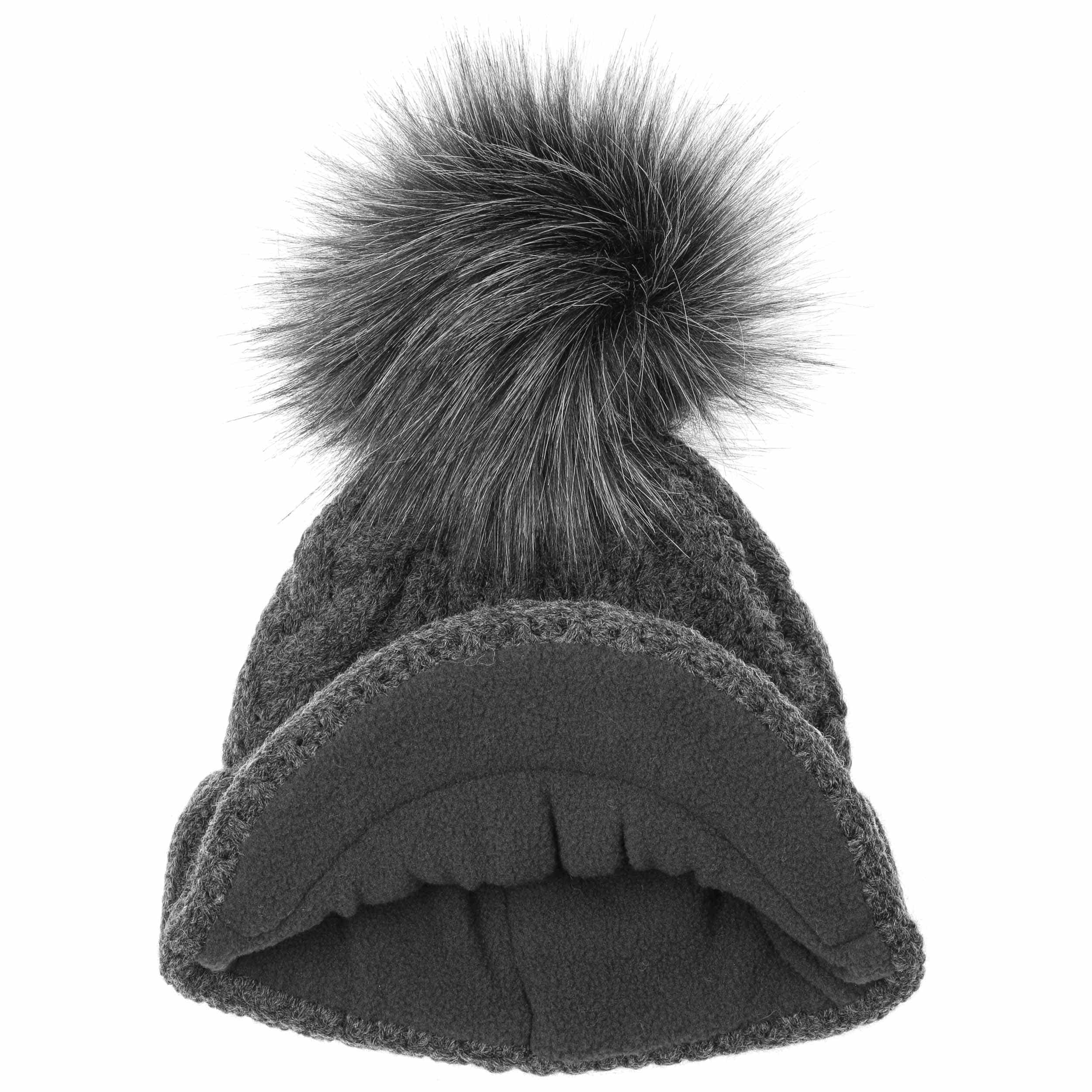 McBURN Britta Cable Knit Muts Dames - Made in Italy wintermuts gebreide pomponmuts met voering klep voor herfst/winter, Grijs, Eén maat