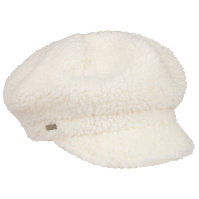 Seeberger Leren Newsboy Pet Dames - cap baker boy met klep voering voor Zomer/Winter - M (56-57 cm) licht grijs