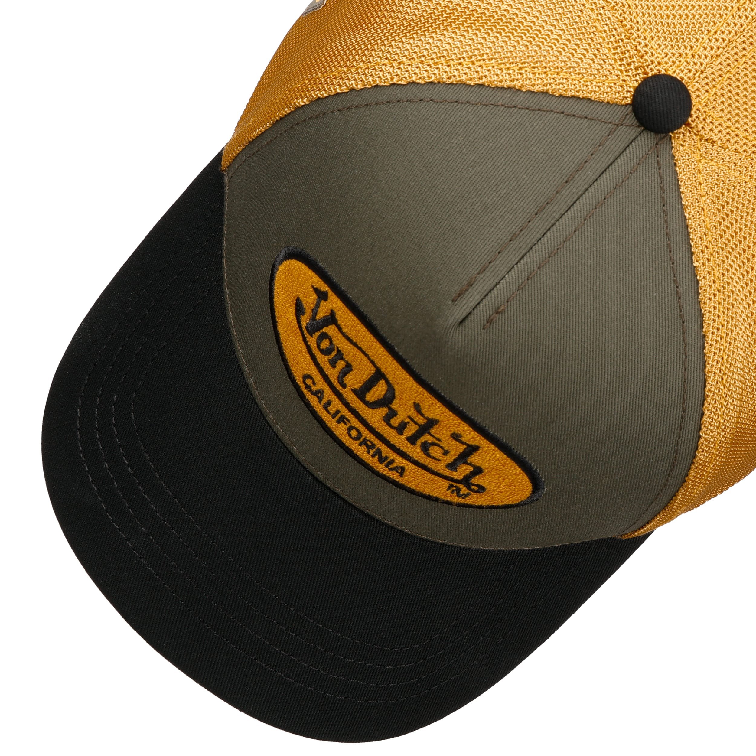 Von Dutch Tricolour Oval Logo Pet Dames/Heren - trucker baseballpet mesh cap Snapback met klep voor Zomer/Winter - One Size zwart-oranje