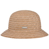 Seeberger Zonnehoed voor dames, stro/stoffen cap, effen, bruin (taupe 0086), One size Seeberger Zonnehoed voor dames, stro/stoffen cap, effen, bruin (taupe 0086), One size